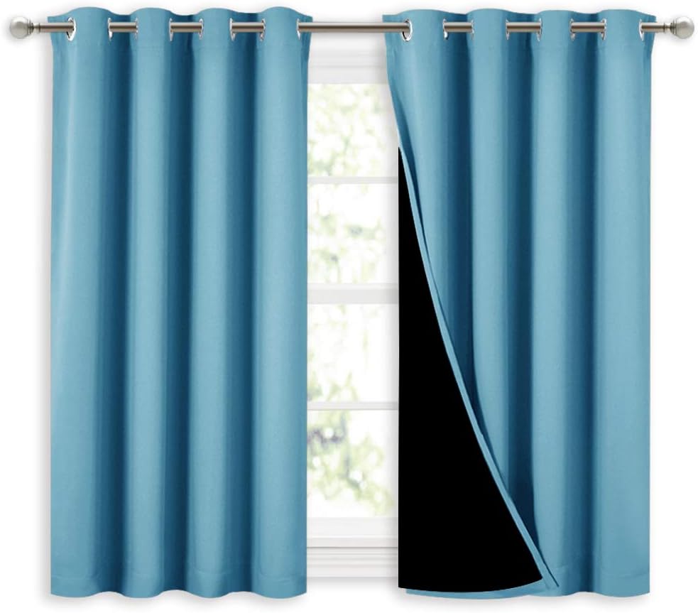 Nicetown 100% Blackout Short Curtains with Black Liners, Thermal Insulated Full Blackout Lined Drapes, Energy Efficiency Window Draperies f…