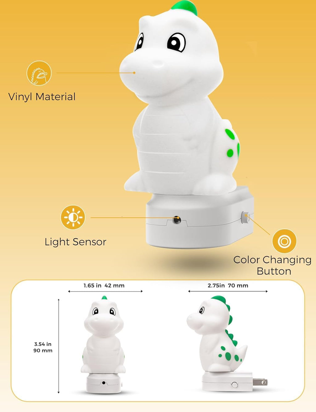 L LOHAS LED Plug in Night Light for Kids, 3D Cute Dinosaur Night Lights with Dusk to Dawn Sensor, RGB+Soft White 3000K Dinosaur Night…
