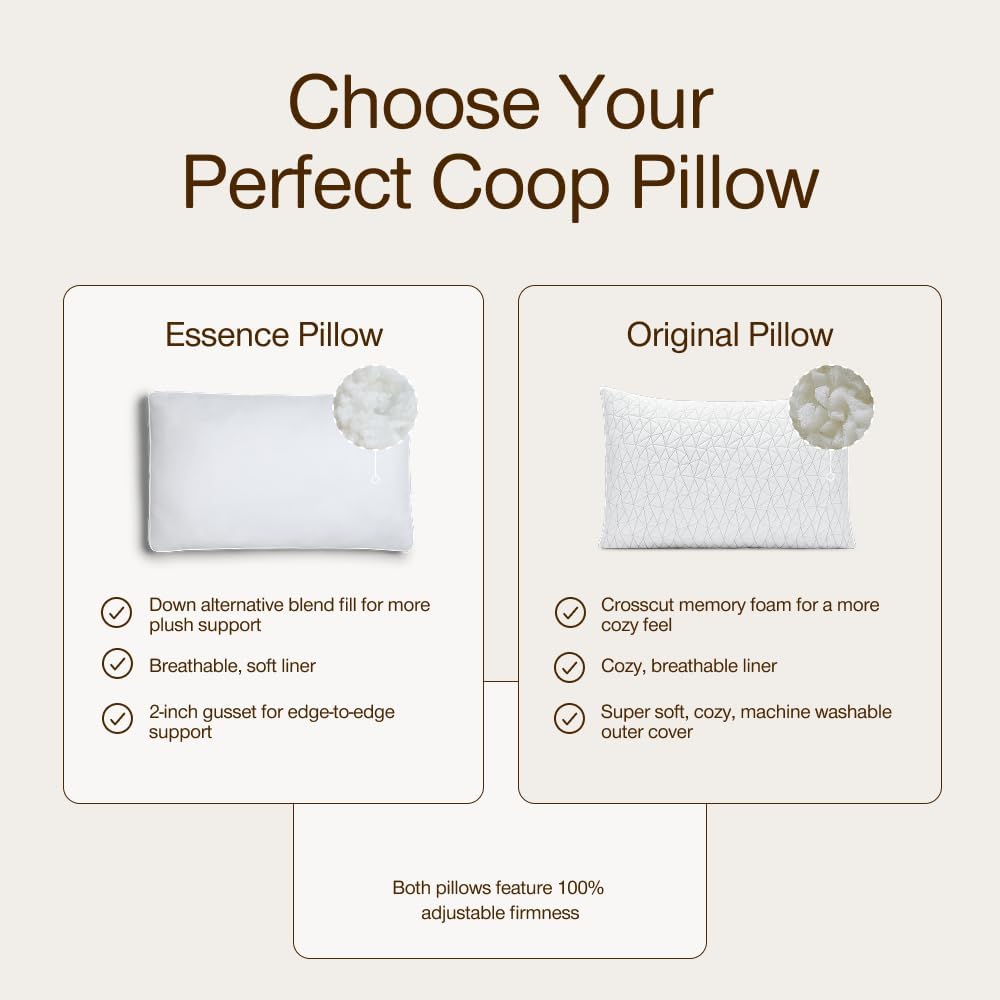 CoopSleepGoods Coop Home Goods Essence Down Alternative Pillow Set of 2, King Size, Pillows for Sleeping, Adjustable Alternative to Down Pi…