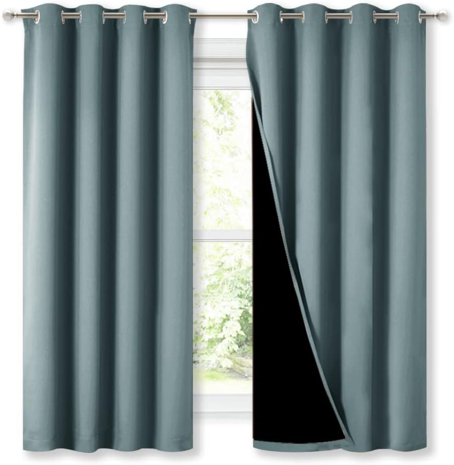 Nicetown 100% Blackout Curtains with Black Liners, Thermal Insulated Full Blackout 2-Layer Lined Drapes, Energy Efficiency Window Draperies…
