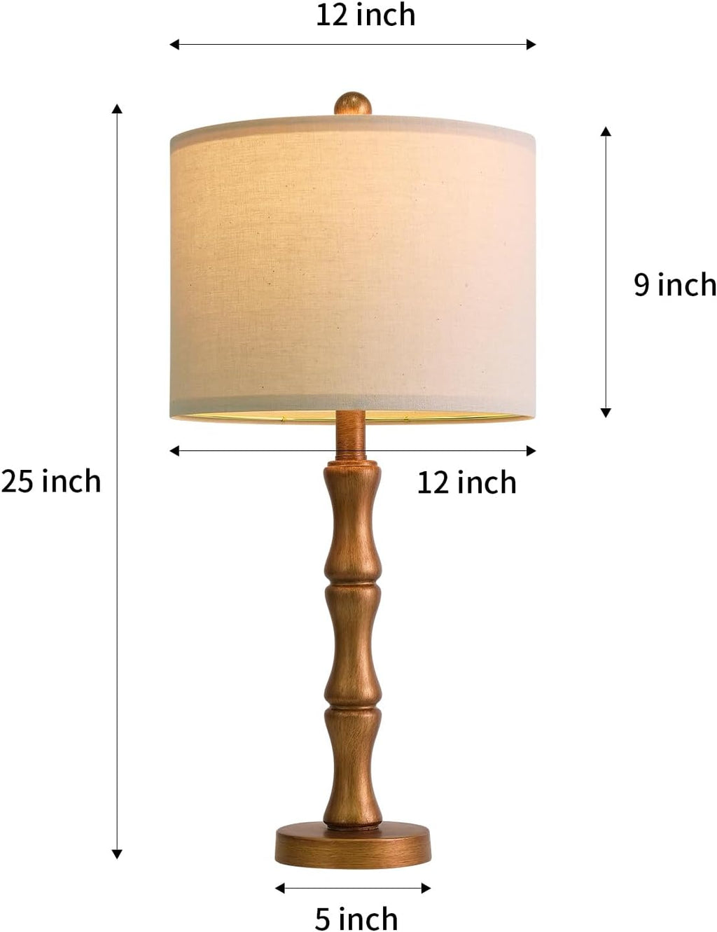 BOBOMOMO 25" Vintage Nightstand Lamps Set of 2, Farmhouse Table Lamps with Antique Gold Resin Base & Linen Shade, Standard Table Lamps…