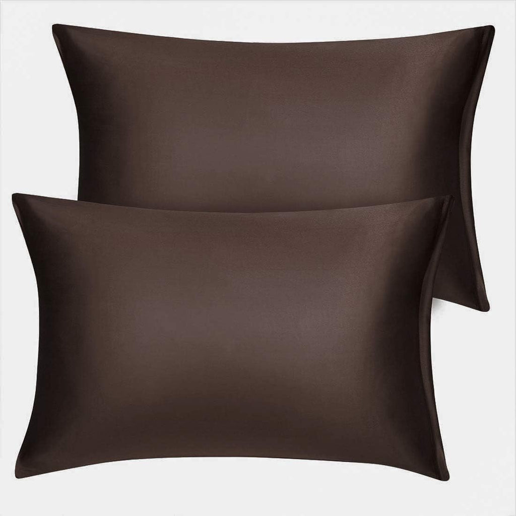 uxcell Queen Satin Pillowcase with Zipper, Super Soft and Luxury, Silky Pillow Cases Covers Set of 2, 21"x31", Brown