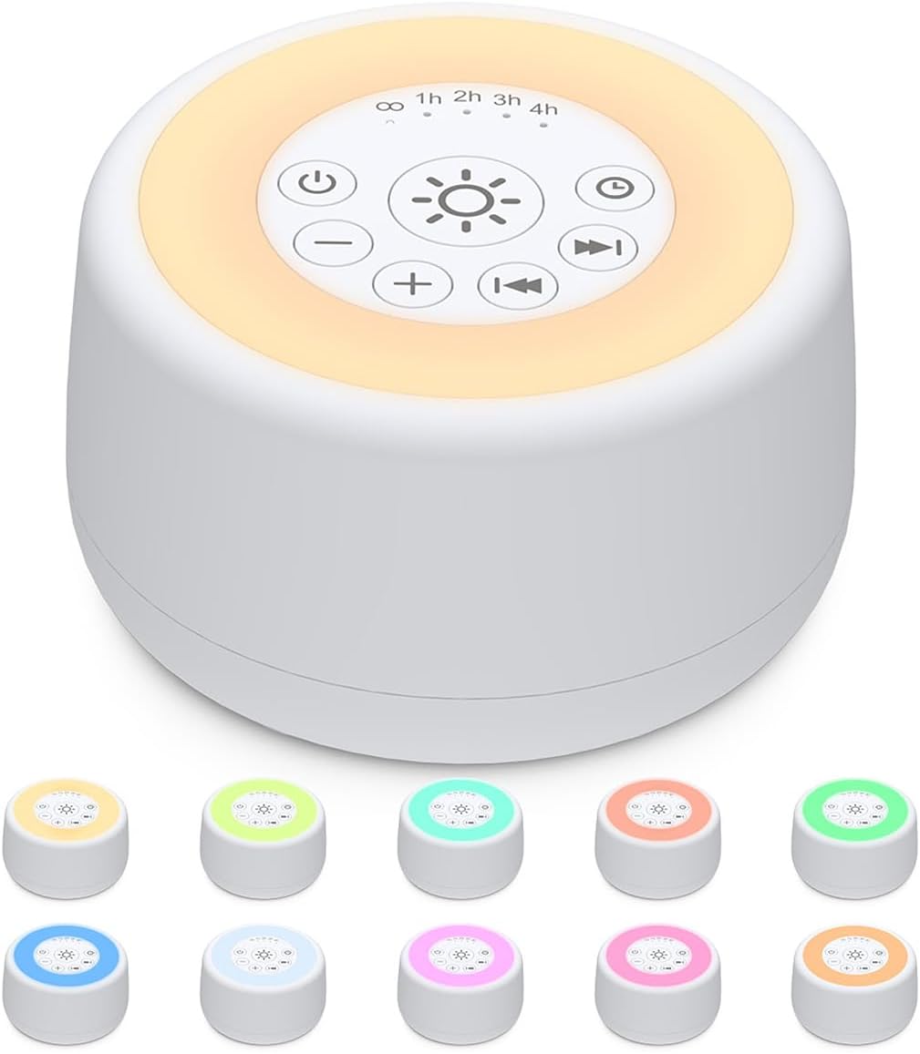 Sleepbox Sound White Noise Machine with 25 Soothing Sounds and 10 Colors Warm Night Light 4 Brightness Levels 32 Volume Levels 5 Timer…
