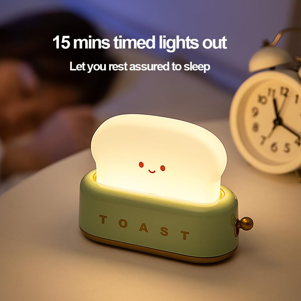 Myratts Led Cute Toaster Lamp, Kawaii LED Toast Bread Night Light, Super Squishy Silicone USB Rechargeable and Portable Light with Timer, X…