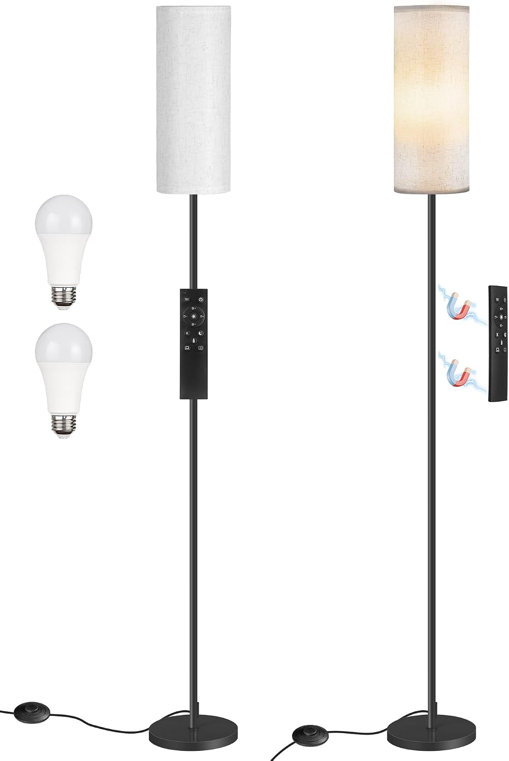 2 Pack Dimmable Floor Lamps for Living Room with 2 Remotes and Foot Switch, Corner Floor Lamp, Standing Tall Lamp, 10W 900LM LED Bulb…