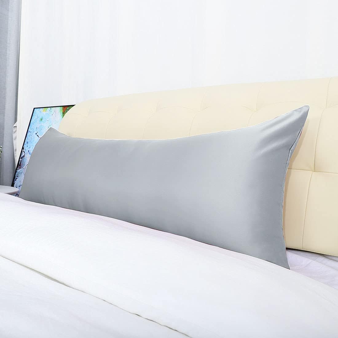 uxcell Body Pillow Cover, 20x60 Inch Silver Silky Satin Body Pillowcases for Hair and Skin, Soft Cooling Smooth Pillow Case with Envelope…