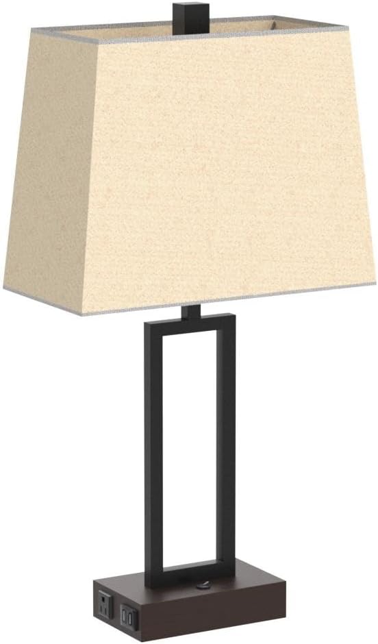 Lolikit Table Lamp for Bedroom Set of 2 with 2 USB Ports and AC Power Outlet, 23.5" Modern Bedside Lamp, Wood Nightstand Lamp with Linen…