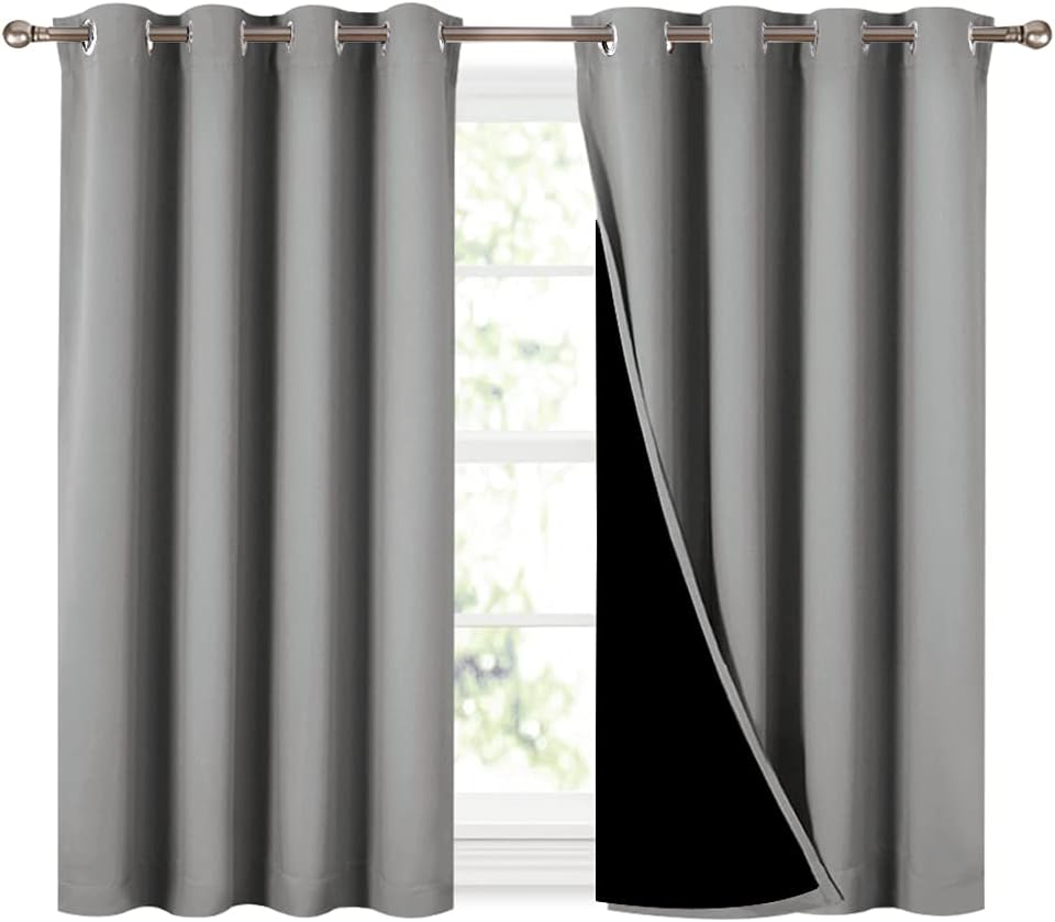 Nicetown 100% Blackout Curtains with Black Liners, Thermal Insulated Full Blackout 2-Layer Curtains, Energy Efficiency Window Draperies for…