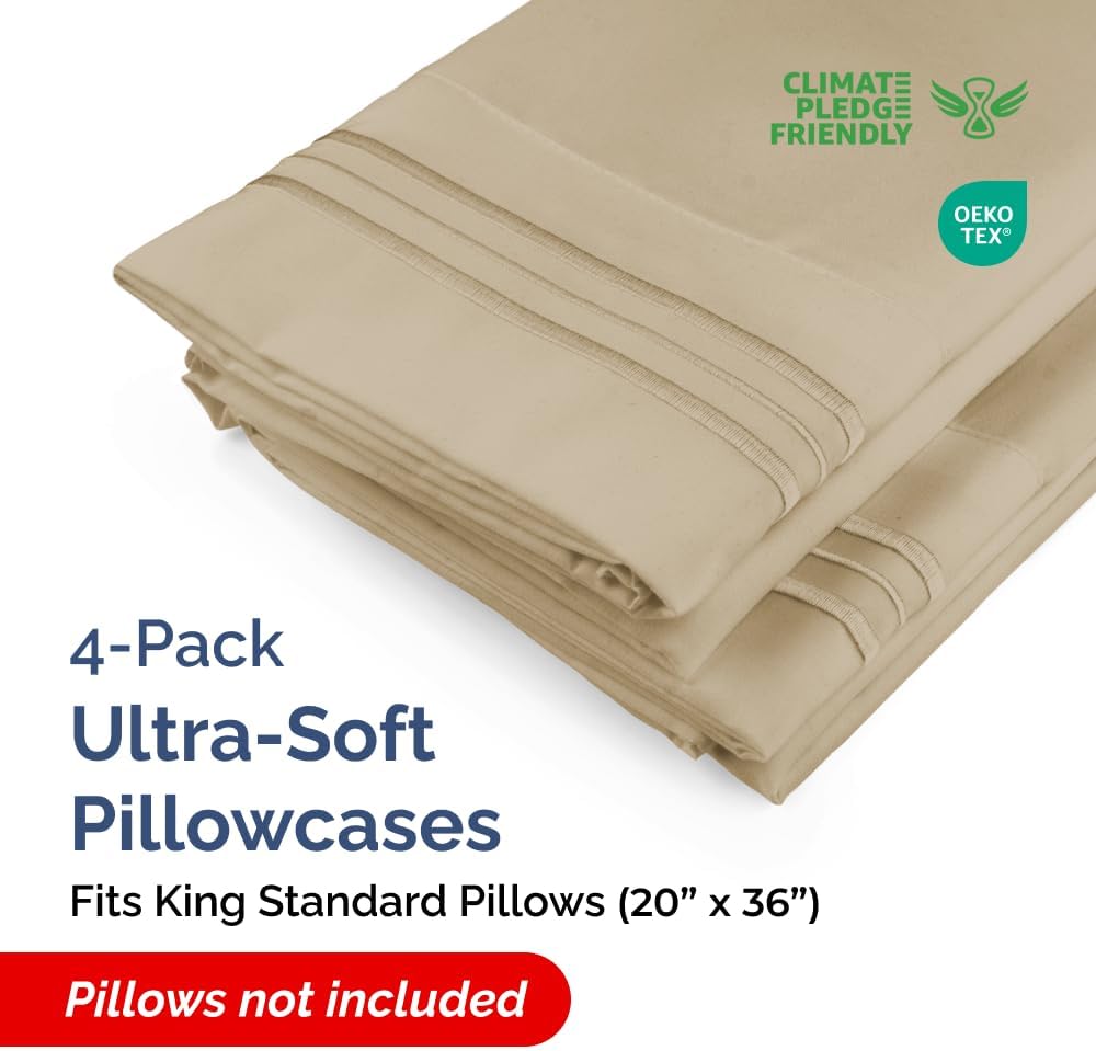 King Standard Pillow Cases Set of 4 - Soft Hotel Quality Pillowcase Covers - Comfy Bedding for Women, Men, Kids & Teens - Machine…
