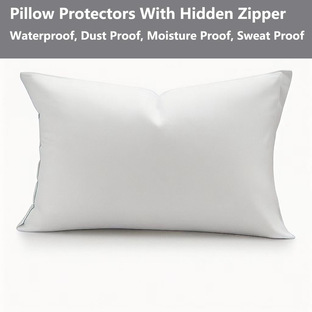Waterproof Pillow Protectors 8 Pack King 20x38 Inches with Hidden Zipper Dust Moisture Sweat Proof Pillow Case Cover Protector Soft…