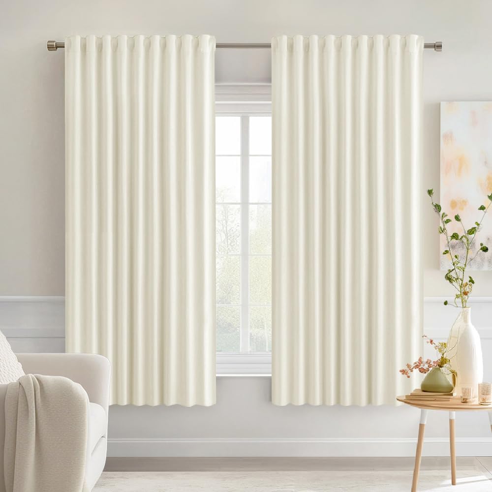 Miulee Cream Back Tab Blackout Curtains 63 Inch Length 2 Panels Set for Living Room Bedroom Privacy, Rod Pocket/Pinch Pleat Thermal Insulat…