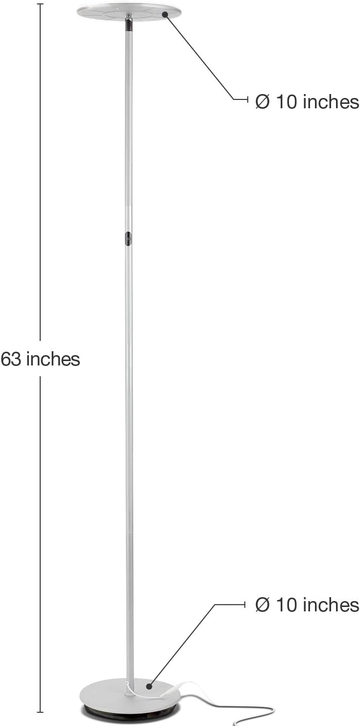 Brightech Sky LED Floor lamp, Torchiere Super Bright Floor Lamp for Living Room Decor & Office - Dimmable, Tall Standing Torch Lamp with Wa…