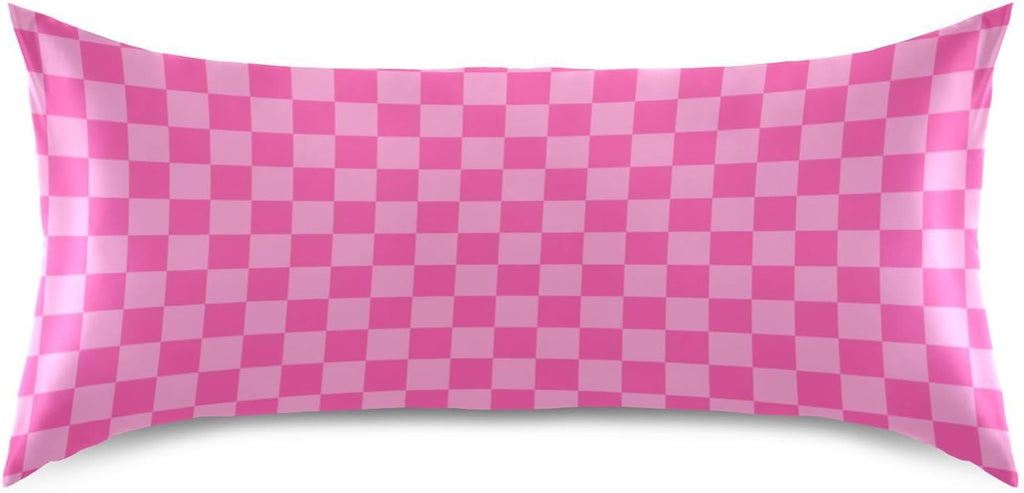 Pink Checkered Pillow Covers Silk Pillowcase for Hair and Skin Breathable Smooth Soft Satin Pillowcase King Size Pillow Case for Girls…