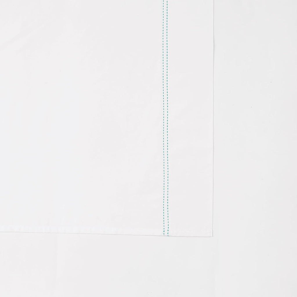 Scout 100% Cotton Percale Pick Stitch 2-Piece Standard Pillowcases in White/Seafoam, Solid Color, Oeko-TEX Certified Cotton White