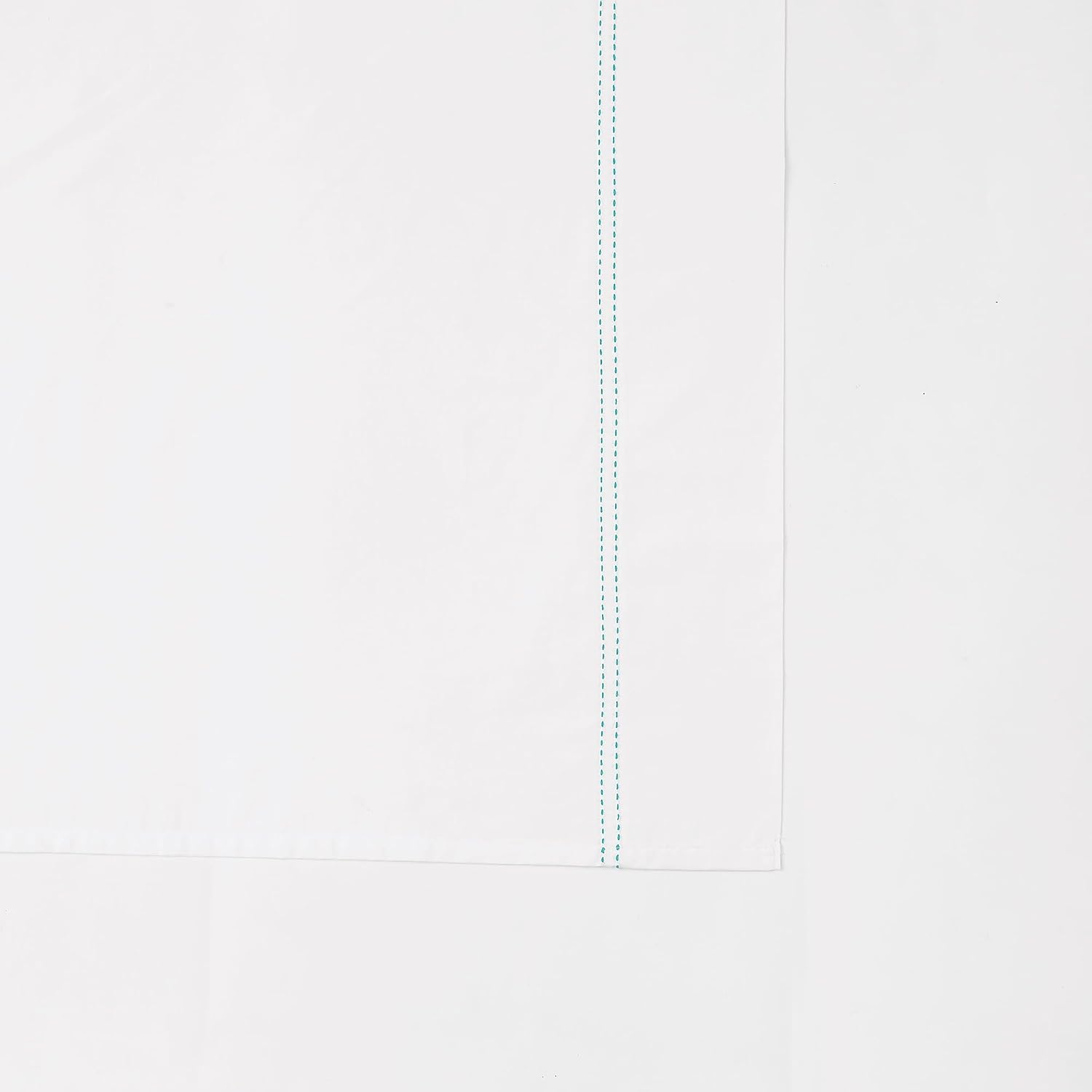Scout 100% Cotton Percale Pick Stitch 2-Piece Standard Pillowcases in White/Seafoam, Solid Color, Oeko-TEX Certified Cotton White