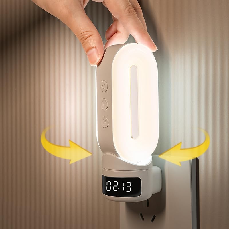 LED Night Light Plug in Wall with Digital Clock, Remote Control, 350° Rotatable Head, Adjustable Brightness, Warm White Lamp for Bedroom…