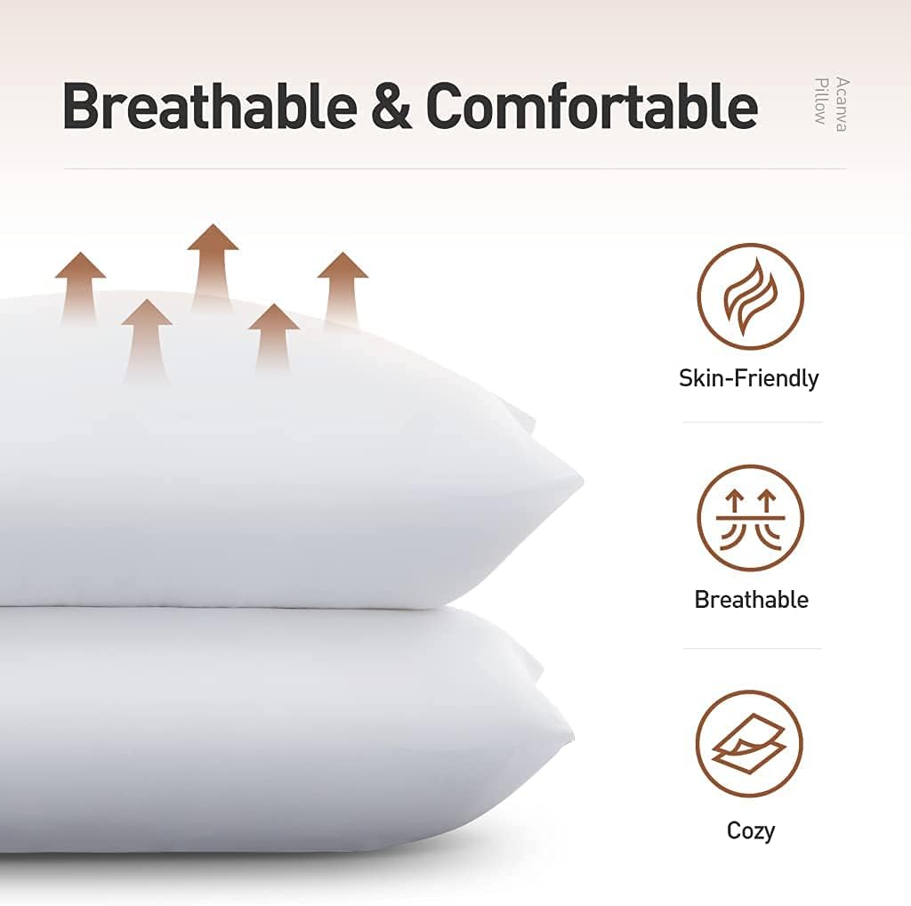 Acanva Basic Bed Pillow Soft Rest Cushion Stuffer for Sleeping, King, White 4 Count