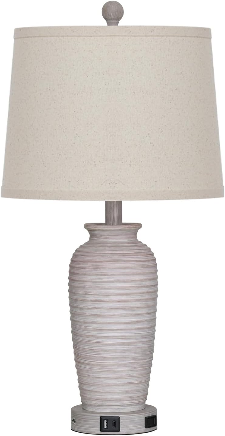 CINSARY 25" Vintage Farmhouse Jar Table Lamps, Single Rustic Bedside Lamp with USB A+C Ports & AC Outlet, Nightstand Lamps for Living…