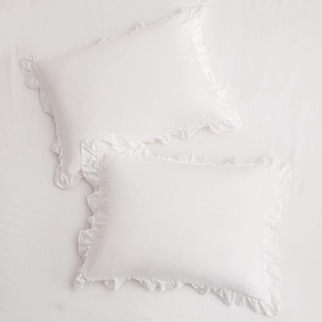 Merryword White Pillowcases, Cute Pillowcases, Offwhite Standard Pillowshams Set of 2, Solid Ruffled Fringe Pillowcases, White Shabby Chic…