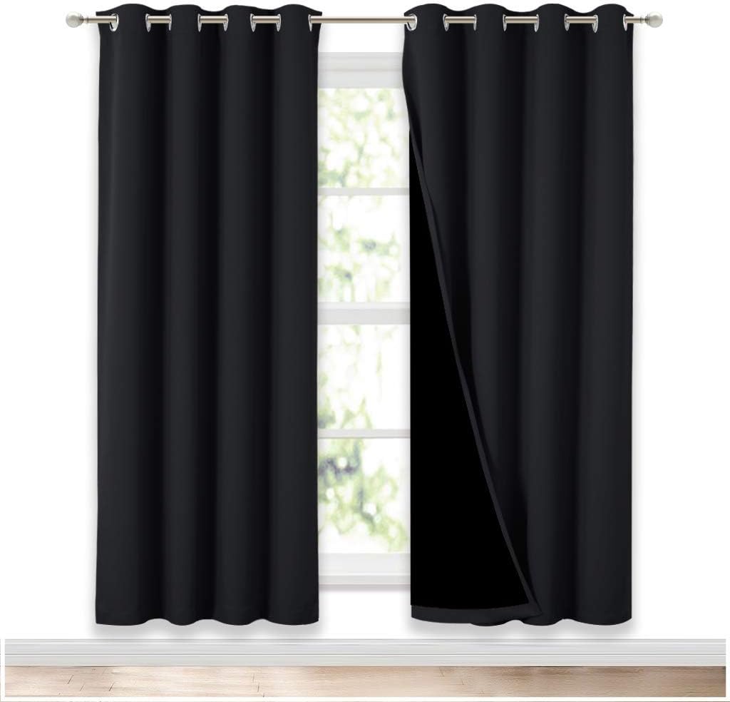 Nicetown 100% Blackout Window Curtain Panels, Full Light Blocking Drapes with Black Liner for Nursery, 72 inches Drop Thermal Bedroom Drape…