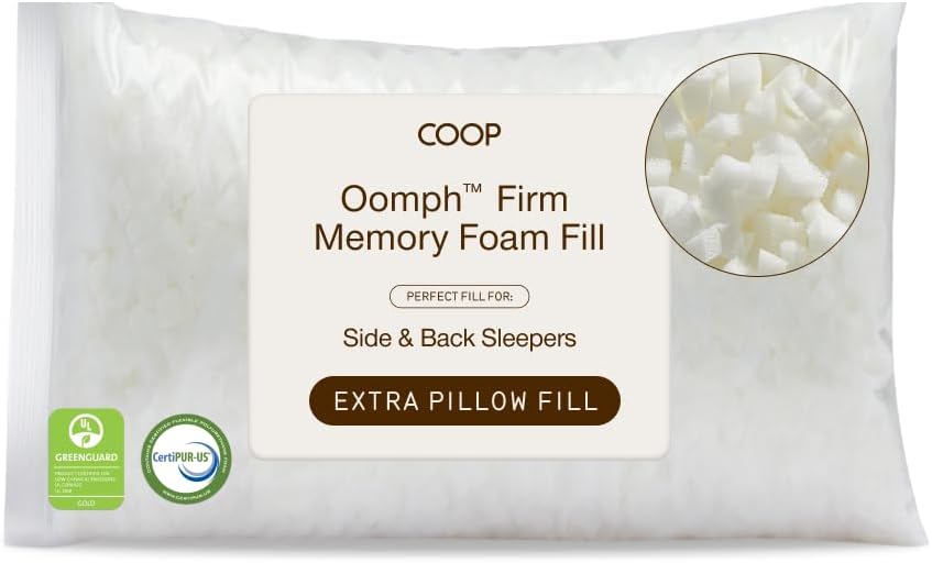 CoopSleepGoods Coop Home Goods Extra Oomph Firm Fill, Cross-Cut Memory Foam, Extra Fill Bag, Refill to Customize Your Adjustable Pillow, GR…
