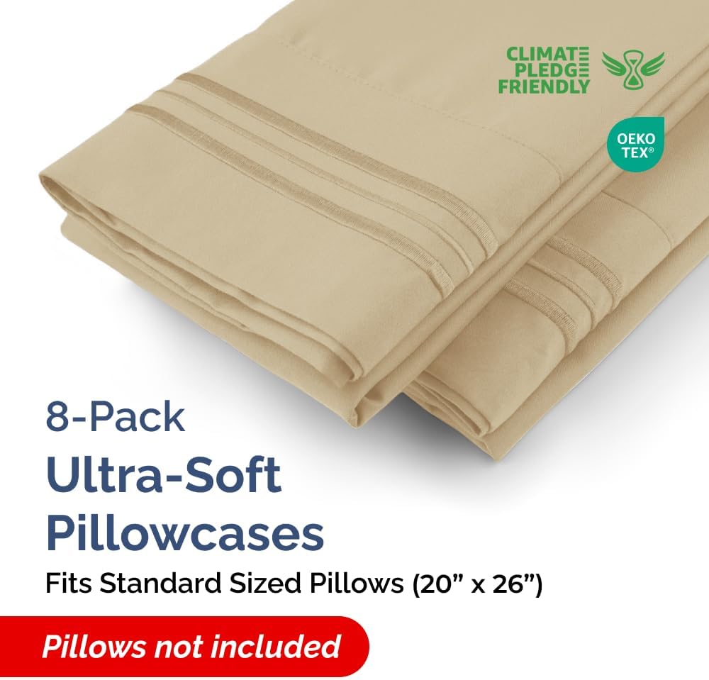 Standard Pillow Cases Set of 8 - Ultra Soft Hotel Quality Pillowcase Covers - Comfy, Cozy & Wrinkle Free - Shrink, Stain and Fade…