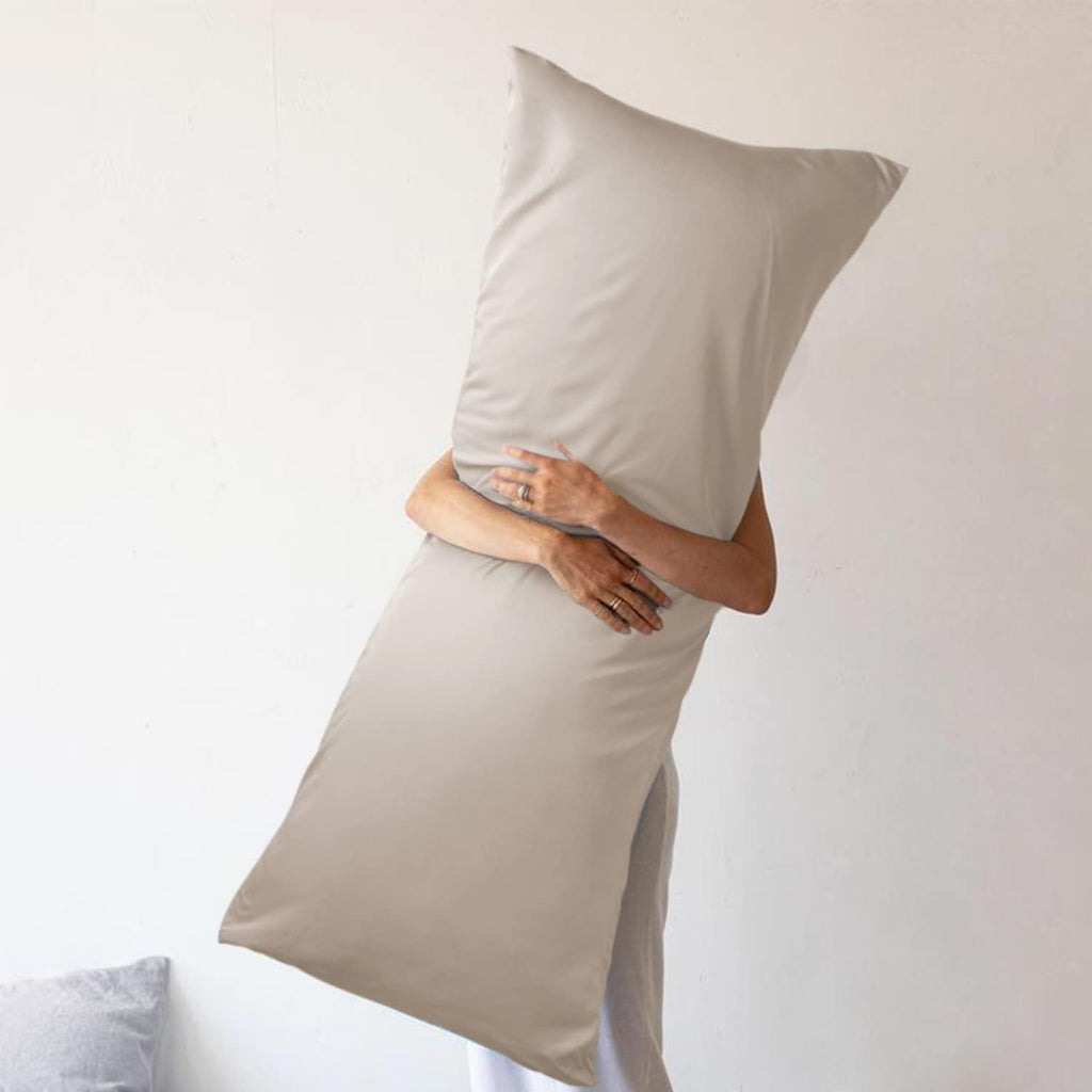 WishSmile Body Cooling Pillowcase Long Pillow Case Breathable Cool Silky Soft Rayon Derived from Bamboo Fabric, Hair and Skin Friendly, Taupe…
