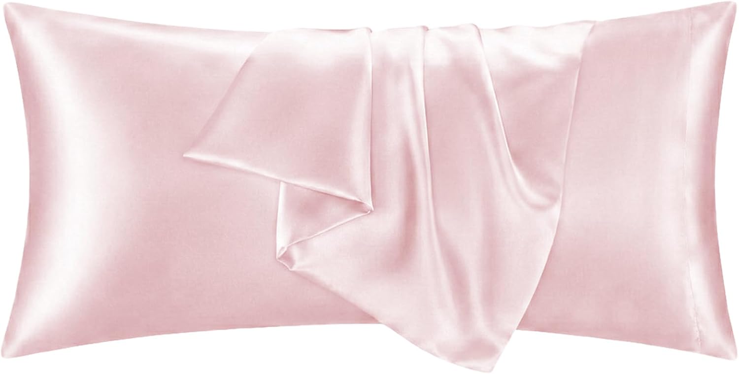 QJFabricCO Q&J Fabric Co. 1 Pack Satin Pillowcase Silk Like Pillow Case 20x54 inch Pink Cooling Pillow Case with Envelope Closure for Hair…