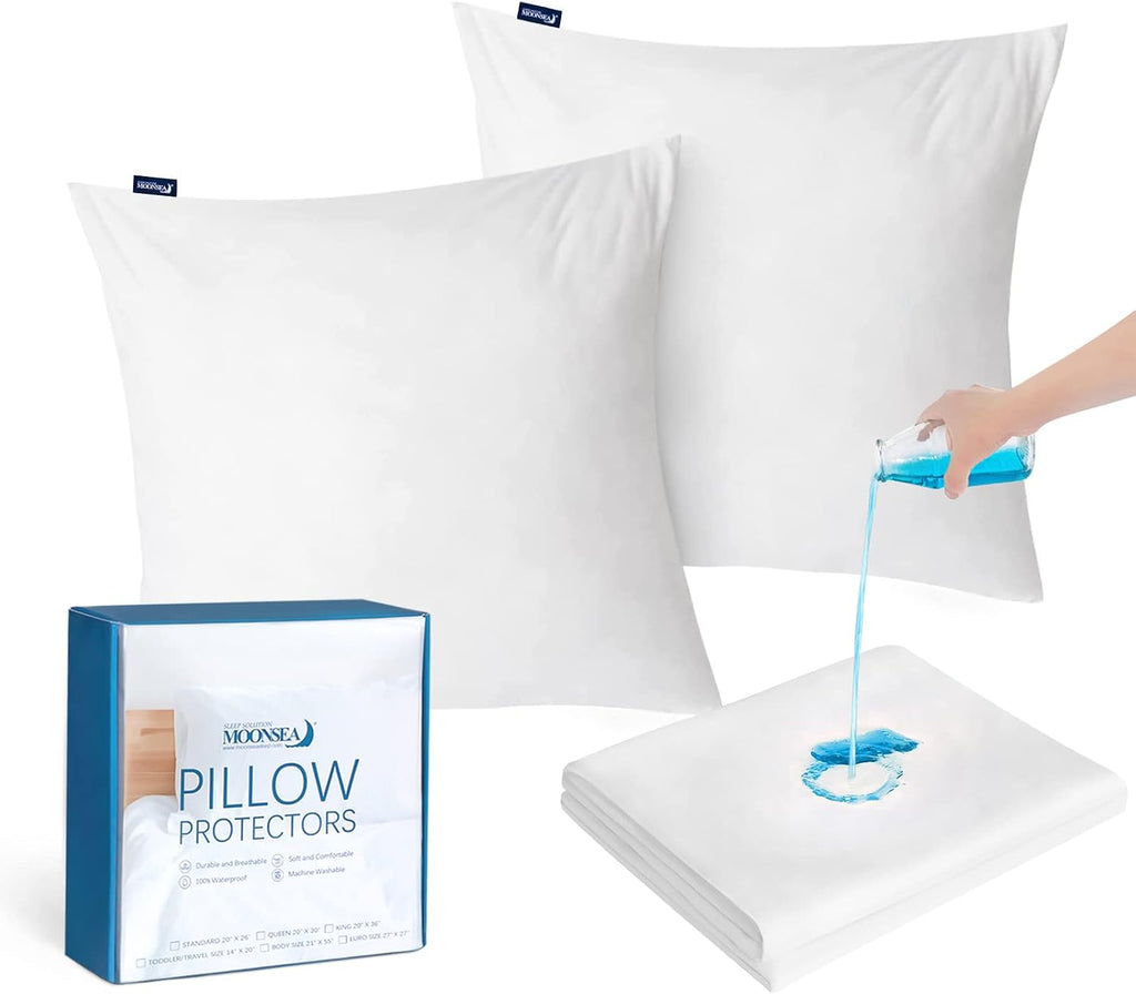 Moonsea Euro Size Pillow Protectors 2 Pack, Waterproof European Square Pillow Covers Zippered Pillow Encasement, 26"x 26" 2 Pack