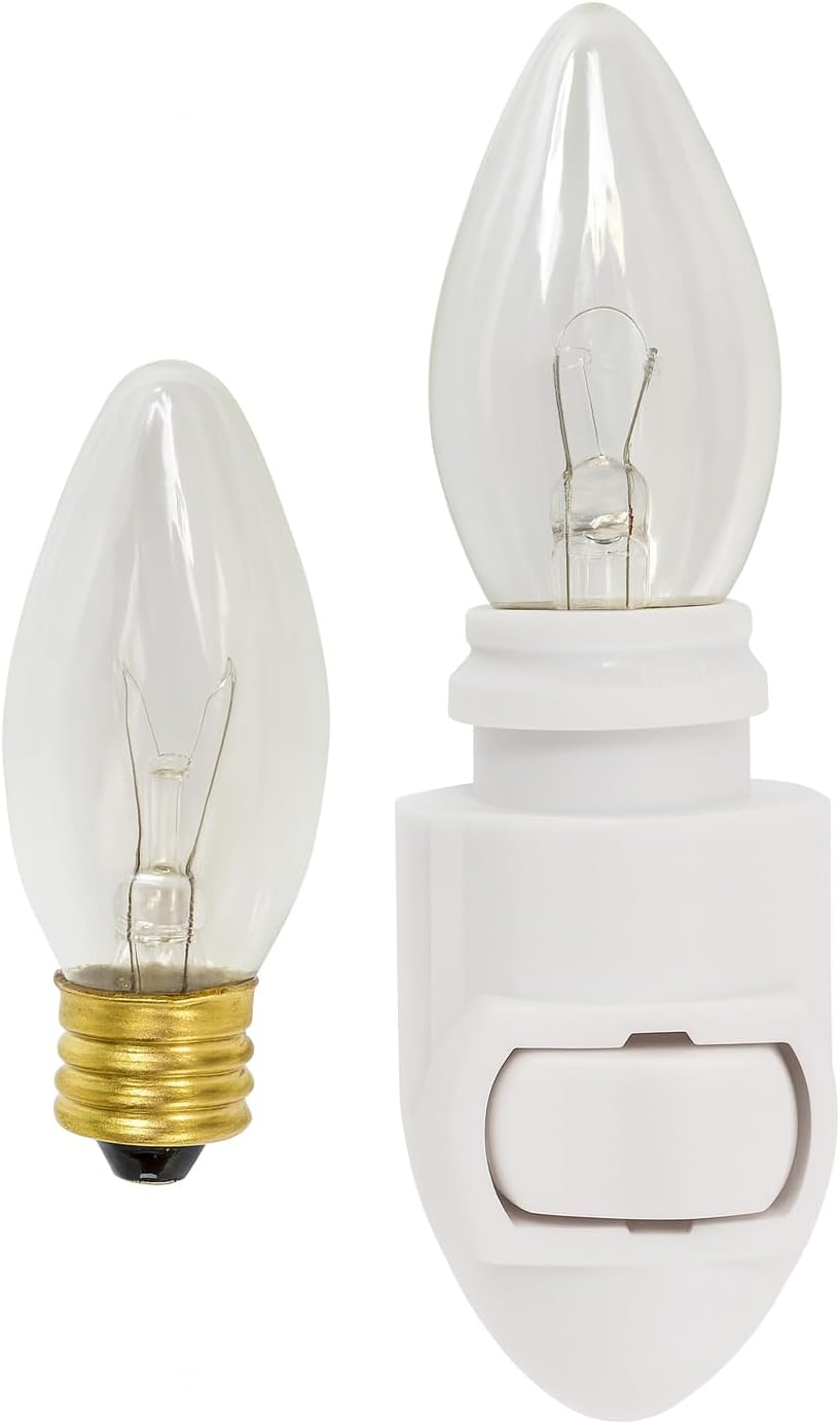 Replacement Night Light Base with Two 5W C7 Bulbs – Standard Plug-in Nightlight Module, On/Off Switch, E12 Socket, UL Certified White…
