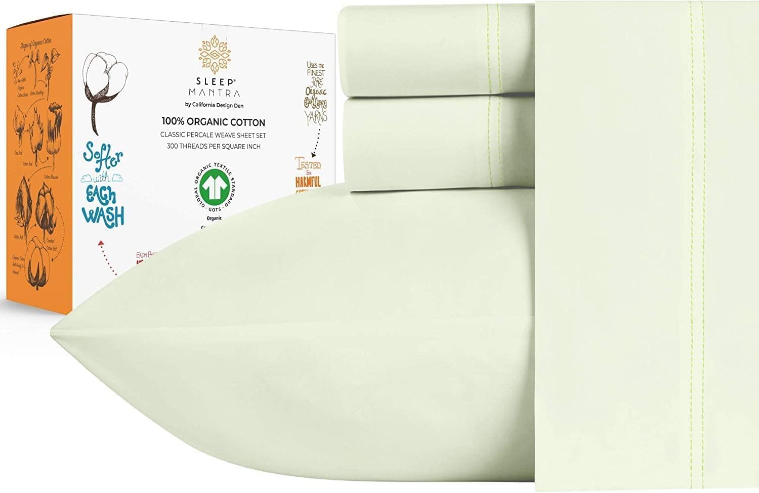 SleepMantra Sleep Mantra 100% Organic Cotton Queen Bed Sheet Set - Soft & Cooling Percale Weave - 4 Piece Bedding Set with Deep Pocket - GO…
