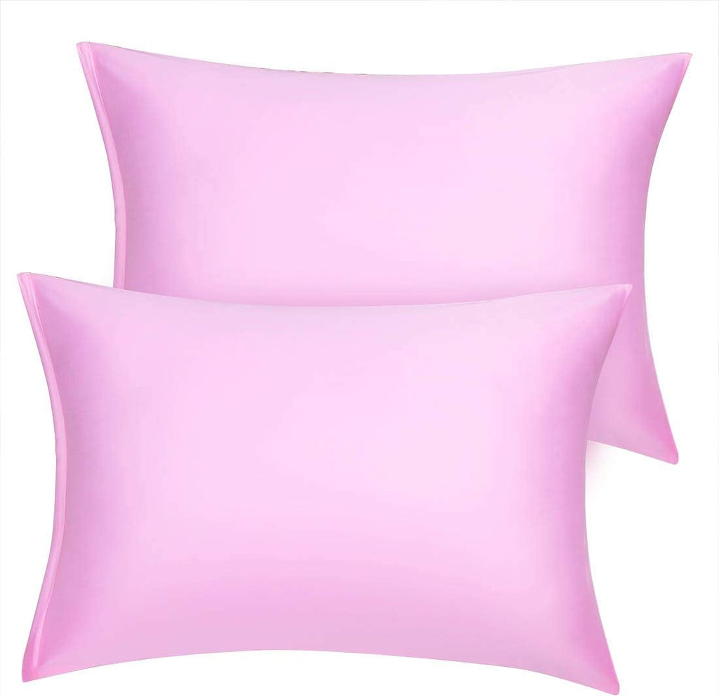uxcell Travel Satin Pillowcase with Zipper, Super Soft and Luxury, Silky Pillow Cases Covers Set of 2, 14"x20", Pink
