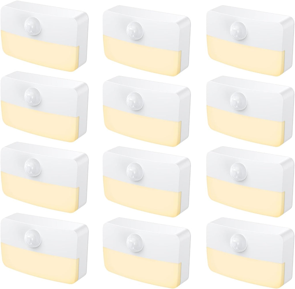 Jxtz 12 Pack Motion Sensor Night Light, Stick-On Motion Sensor Lights Indoor, Battery Powered Under Cabinet Kitchen Lights with Adhesive Pa…