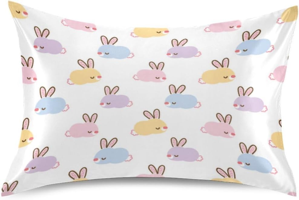 Cute Bunny Satin Pillowcase for Hair and Skin, Silk Pillow Case Soft and Cozy Body Pillow Covers Standard Size with Envelope Closure…
