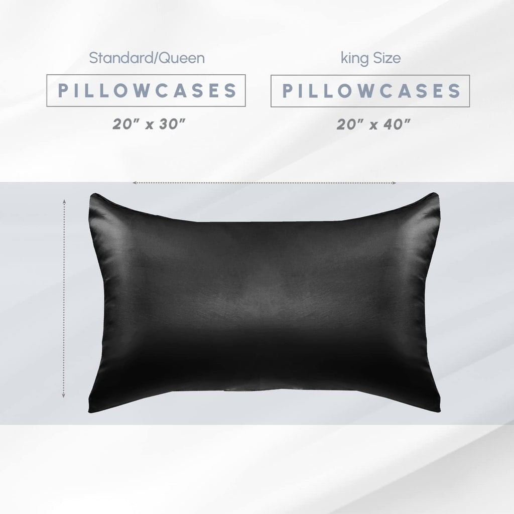 Elegantcomfort Elegant Comfort 6-Pack King Size Black Satin Pillowcase Set with Hidden Zipper Closure, 20" x 40" Black