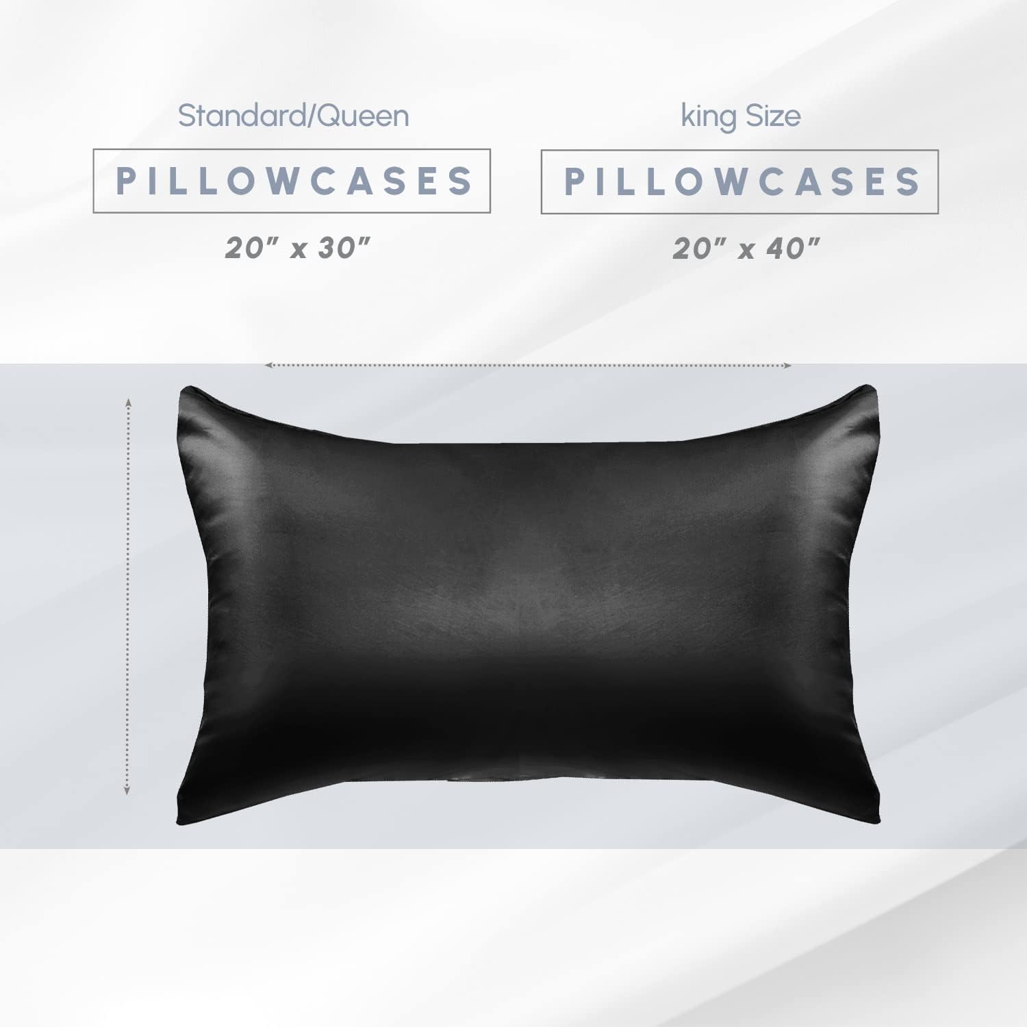Elegantcomfort Elegant Comfort 6-Pack King Size Black Satin Pillowcase Set with Hidden Zipper Closure, 20" x 40" Black