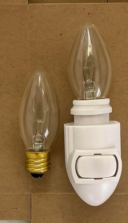 Replacement Night Light Base with Two 5W C7 Bulbs – Standard Plug-in Nightlight Module, On/Off Switch, E12 Socket, UL Certified White…