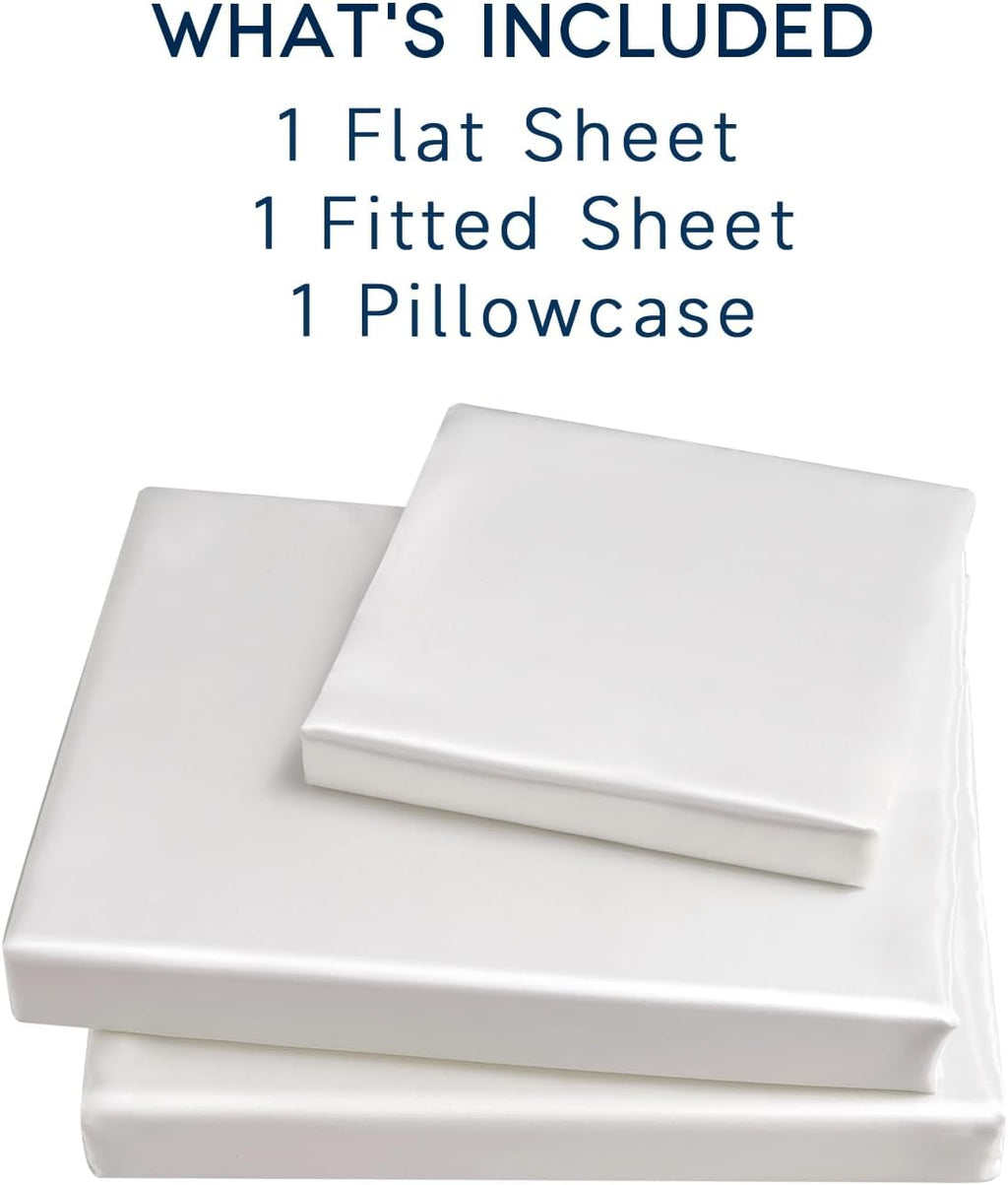 Golal Satin Sheets Twin Size - 3 Pieces Luxury Silky Soft Bed Sheets for Kids, Wrinkle-Free White Satin Silk Sheet Set with 1 Deep Pocket F…