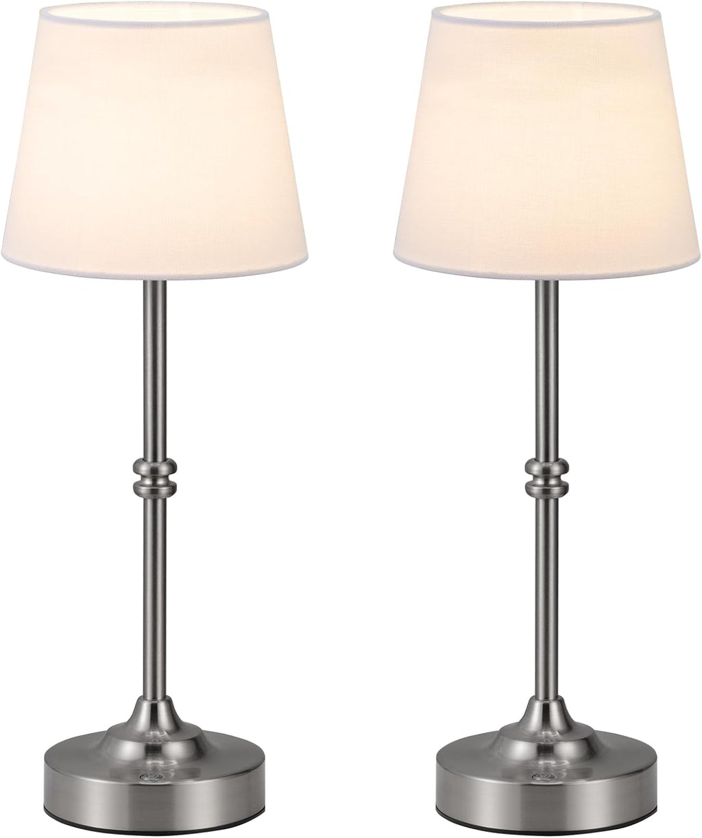 Kakanuo Rechargeable Cordless Table Lamp Silver - 2 Pack 4000mAh Battery Operated Lamp, 3000K Warm Light, Touch Control Stepless Dimming…