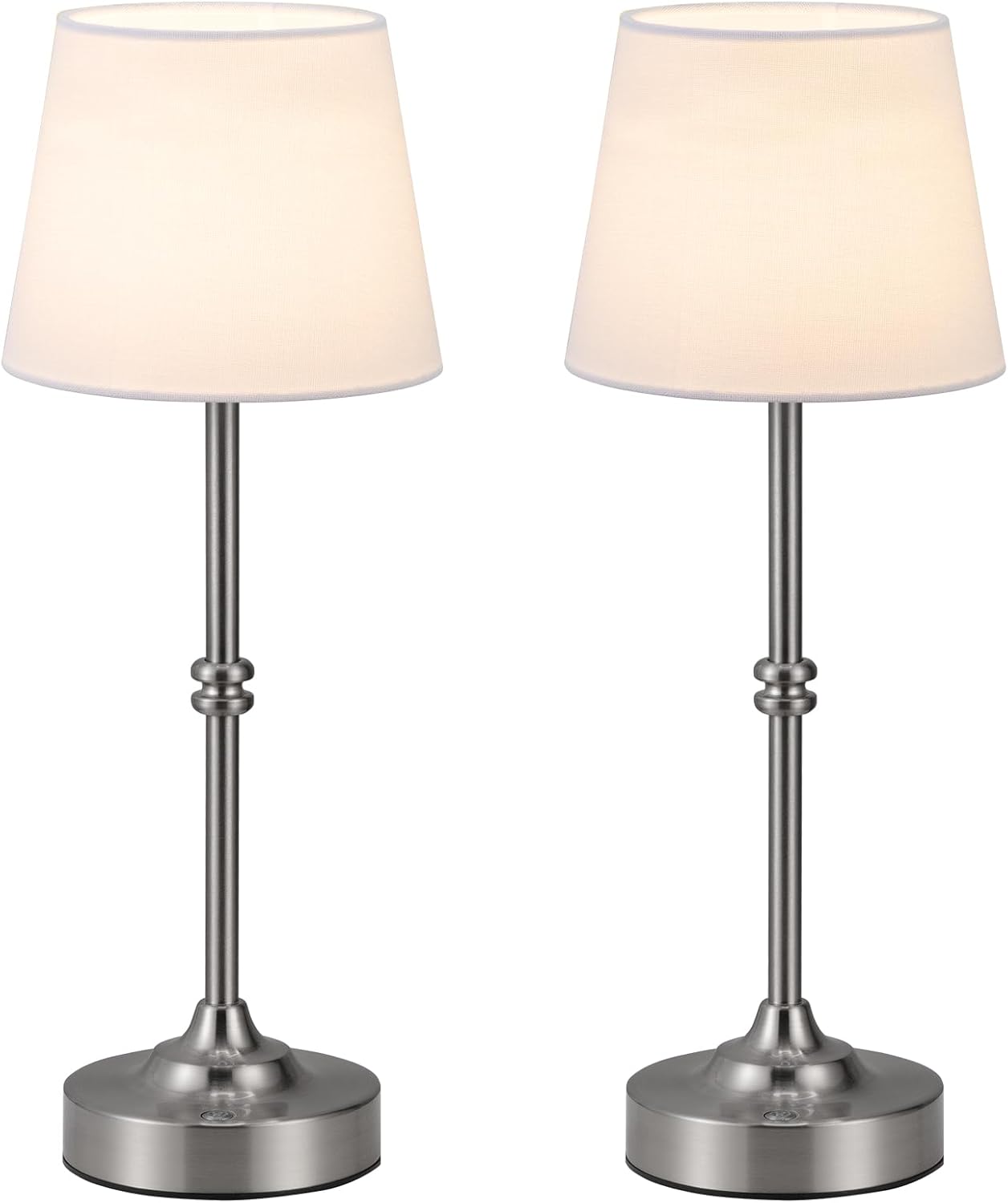 Kakanuo Rechargeable Cordless Table Lamp Silver - 2 Pack 4000mAh Battery Operated Lamp, 3000K Warm Light, Touch Control Stepless Dimming…