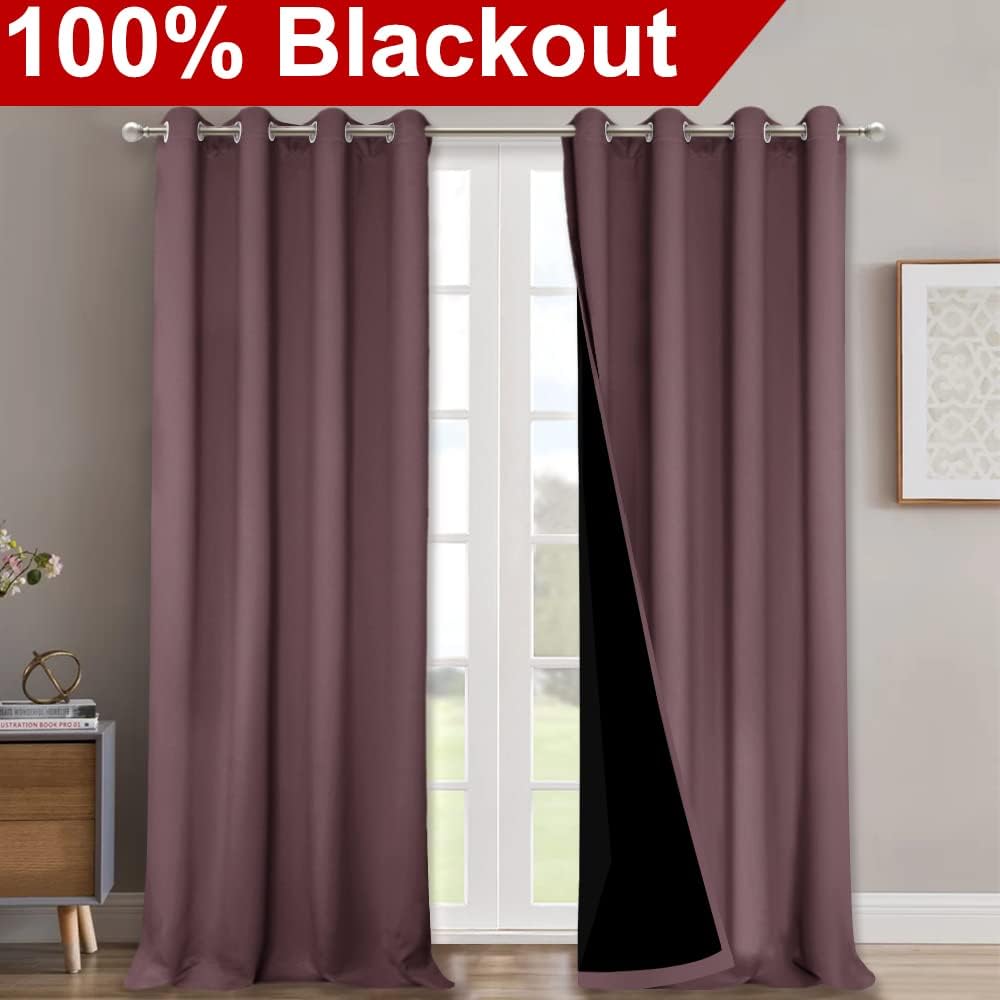 Nicetown Full Shading Curtains 90 inches Long 2 Panels Set for Windows, Super Heavy-Duty Black Lined Blackout Curtains for Bedroom, Privacy…