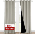 Nicetown Natural 100% Blackout Curtains for Windows, Pack of 2, 52 inches W x 120 inches L, Super Heavy-Duty Black Lined Total Darkness Dra…