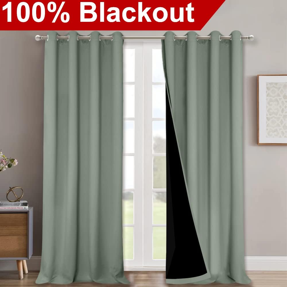 Nicetown Full Shading Curtains for Windows, Super Heavy-Duty Black Lined Blackout Curtains for Bedroom, Privacy Assured Window Treatment (G…