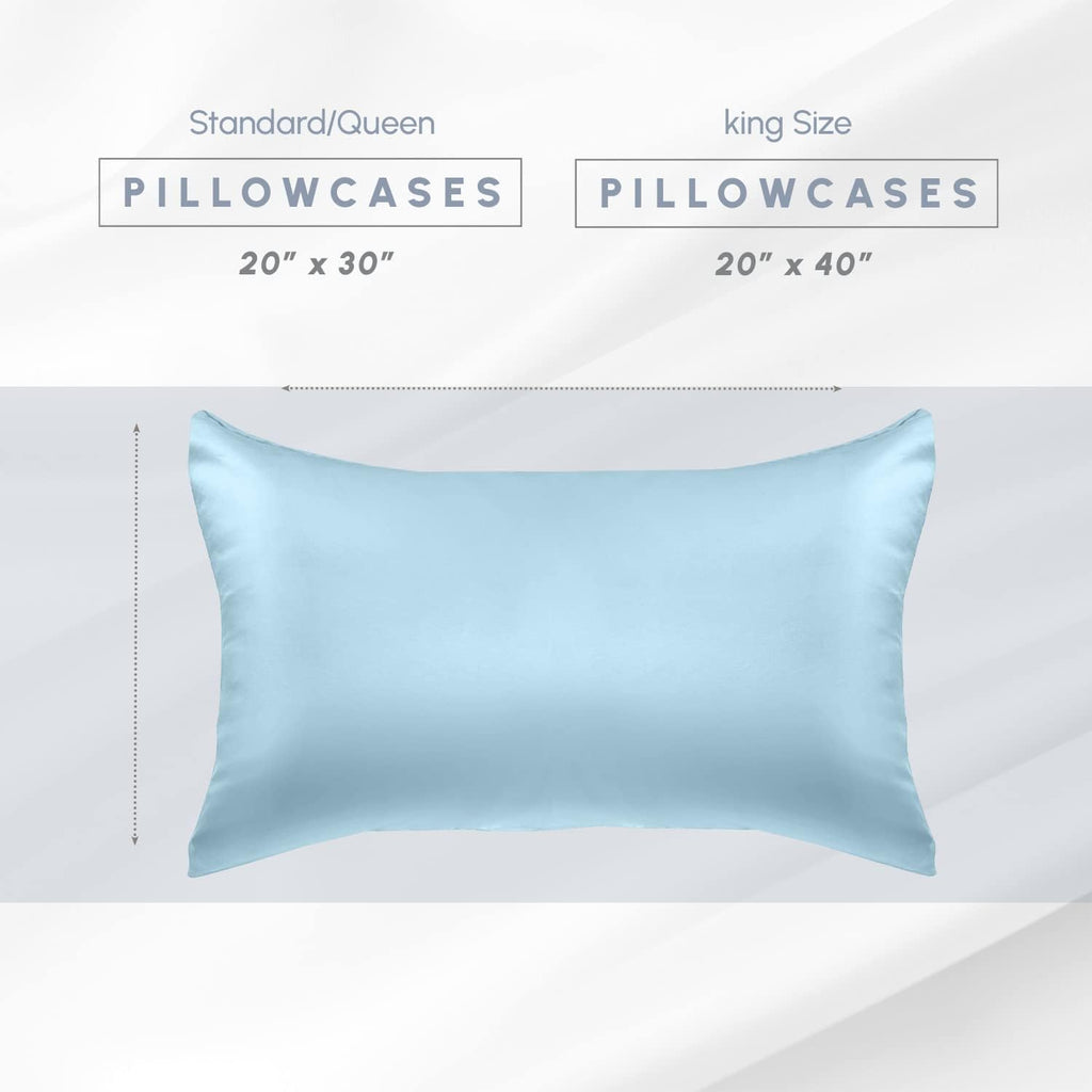 Elegantcomfort Elegant Comfort 2-Pack King Size Baby Blue Satin Pillowcase Set with Hidden Zipper Closure, 20" x 40" Blue