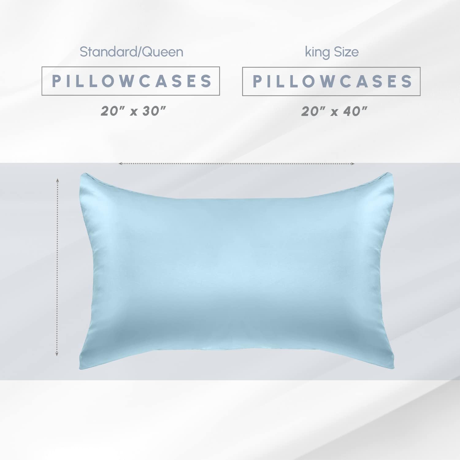 Elegantcomfort Elegant Comfort 2-Pack King Size Baby Blue Satin Pillowcase Set with Hidden Zipper Closure, 20" x 40" Blue