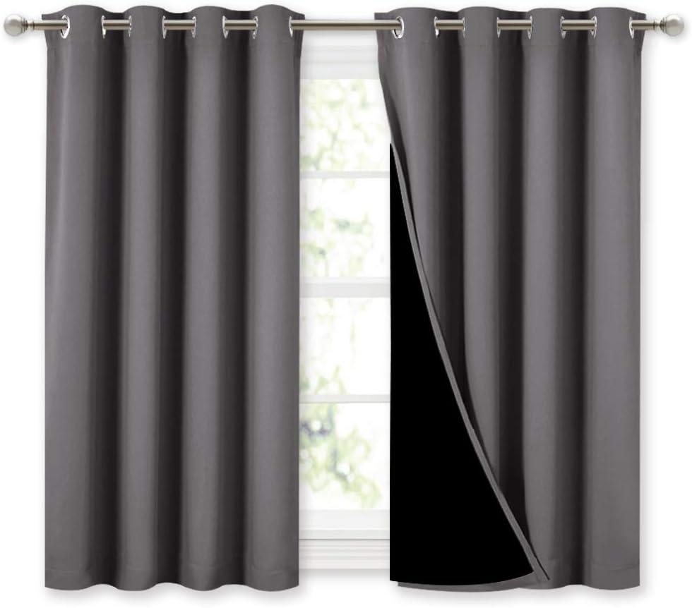 Nicetown 100% Blackout Curtains with Black Liners, Thermal Insulated Full Blackout 2-Layer Lined Curtains, Energy Efficiency Window Draperi…