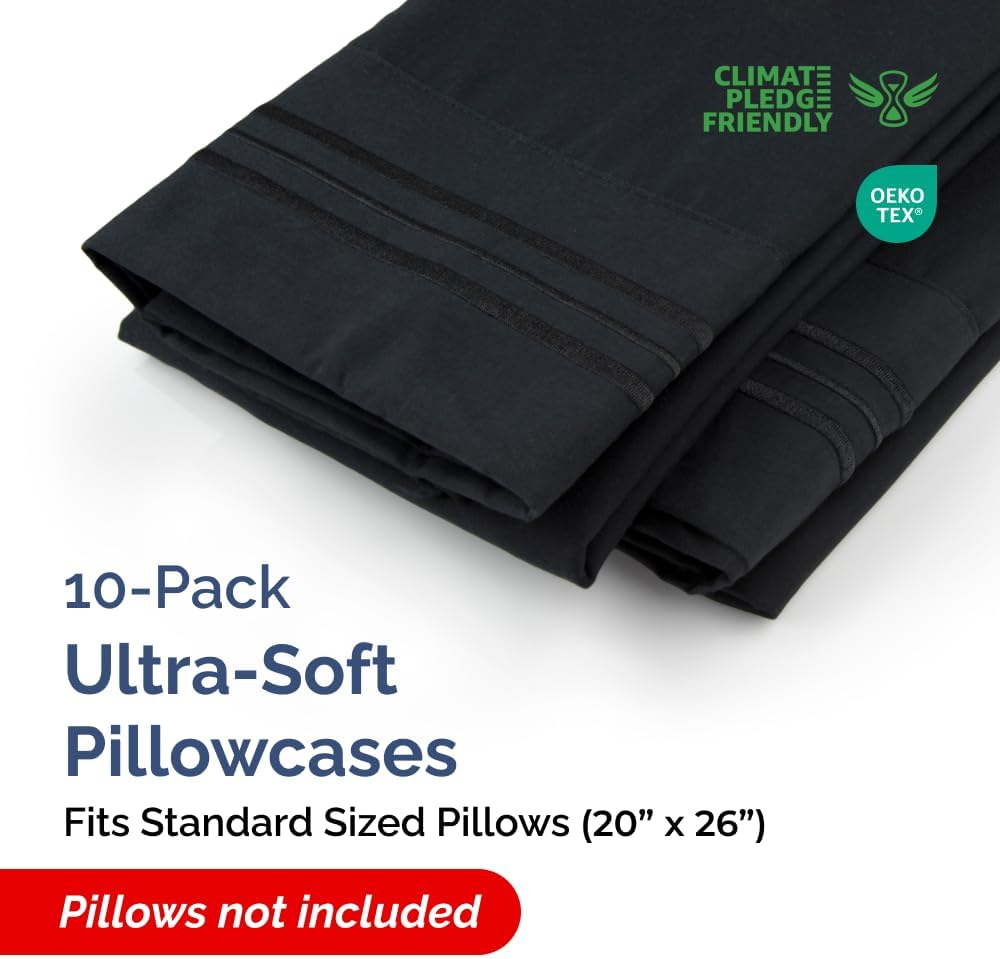 Standard Pillow Cases Set of 10 - Ultra Soft Hotel Quality Pillowcase Covers - Comfy, Cozy & Wrinkle Free - Shrink, Stain and Fade…