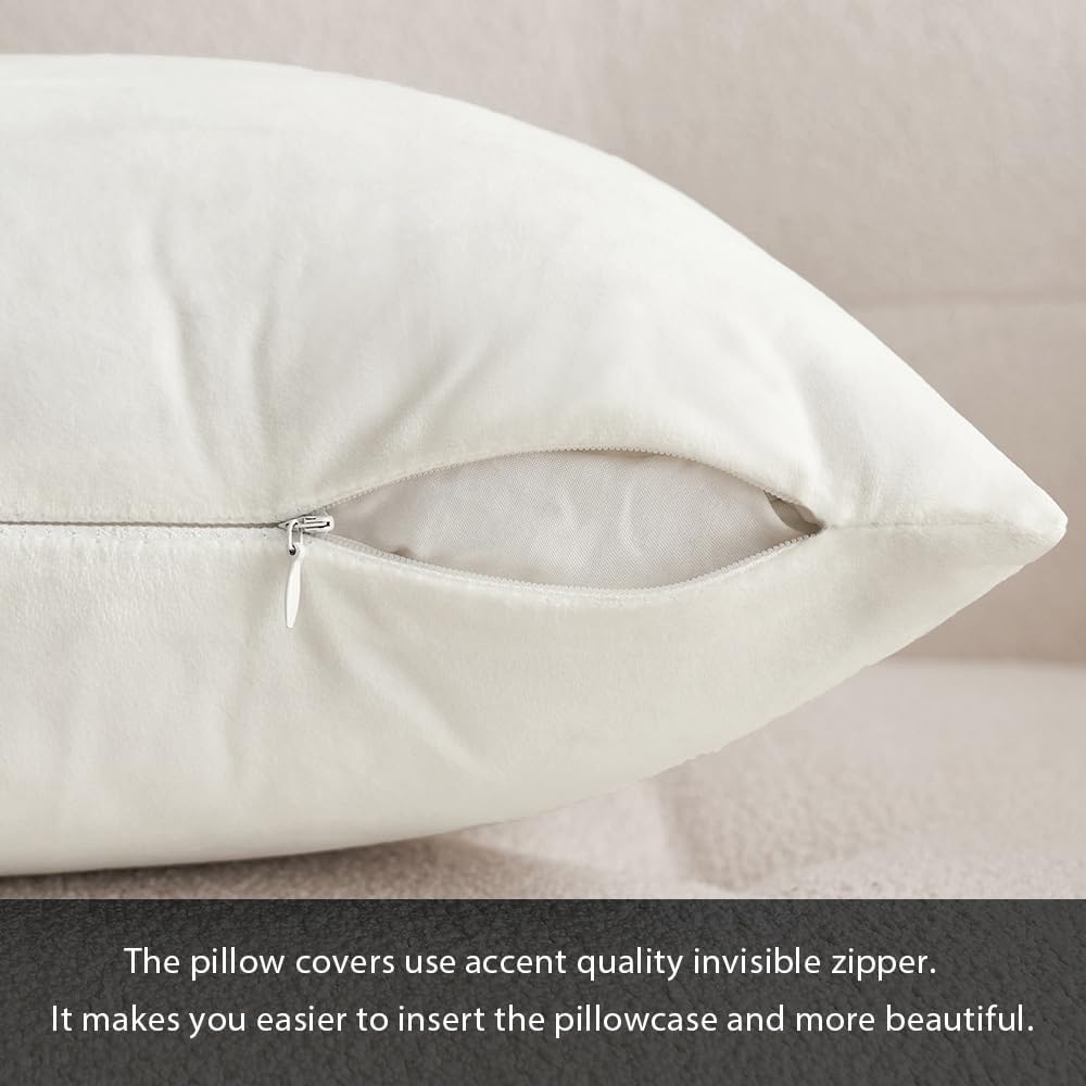 Miulee Velvet Throw Pillow Covers 12x20 Inch, Pack of 2 - Pure White, Soft Solid Lumbar Decorative Pillow Covers Modern Luxury Home Decor f…