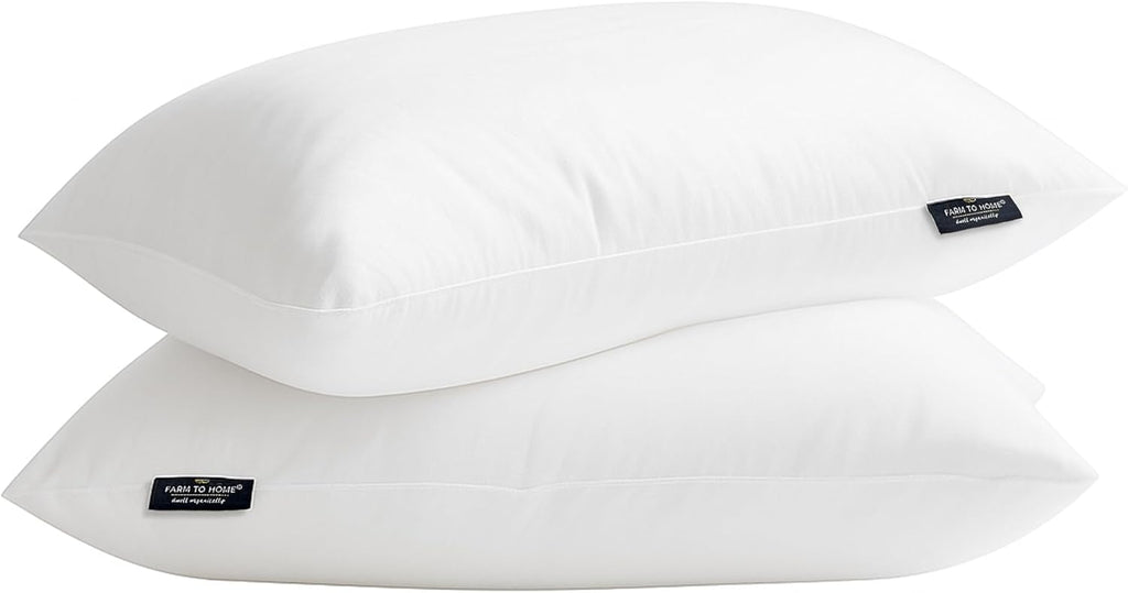 Farm To Home 100% Organic Cotton Cover Pillows Queen/Standard Size Set of 2, Down Alternative Hotel Quality Soft Bed Pillow for Back &…