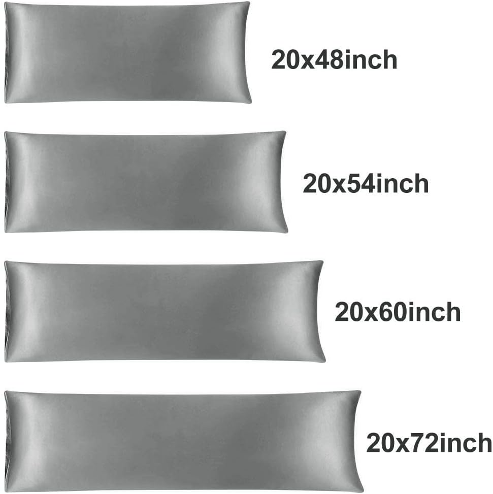 uxcell Body Pillow Cover, 20x54 Inch Silver Silky Satin Body Pillowcases for Hair and Skin, Soft Cooling Smooth Pillow Case with Envelope…
